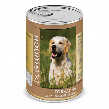Dog Lunch консервы для собак Говядина с сердцем и печенью в желе 410г