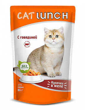 Cat Lunch пауч для кошек кусочки в желе с Говядиной 85г